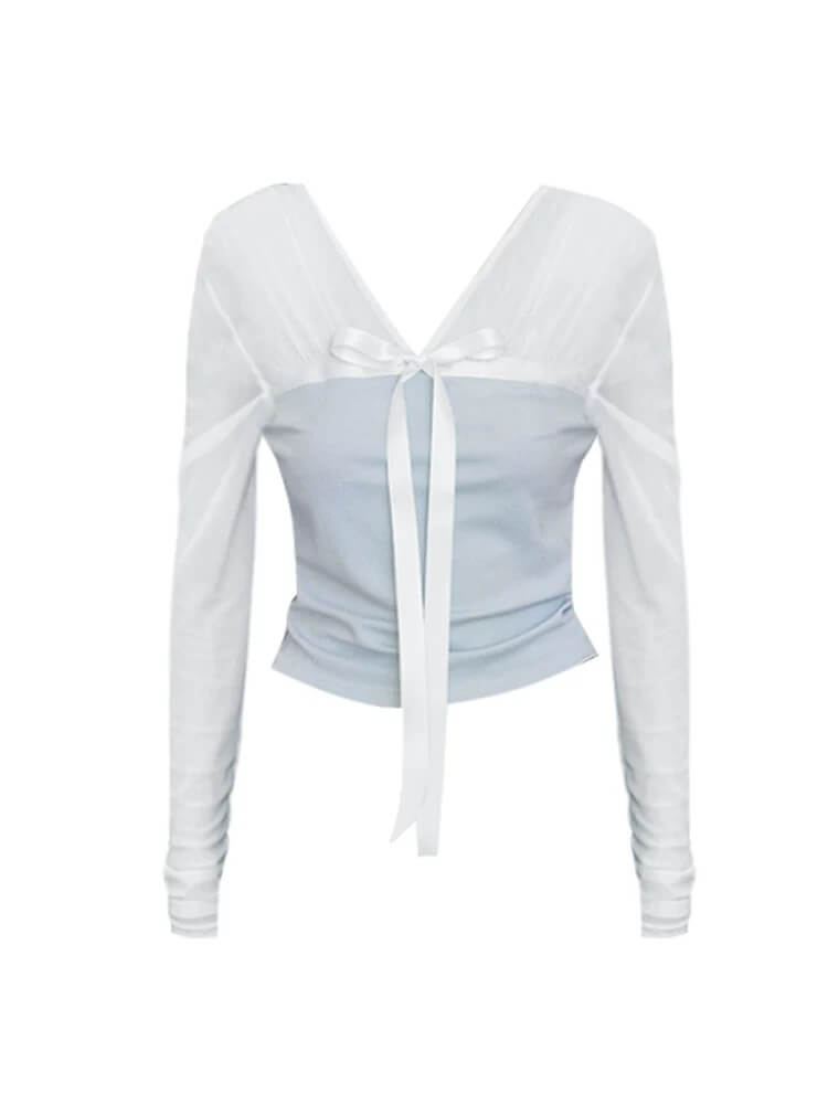 Airy Tulle Ribbon Girly Tops