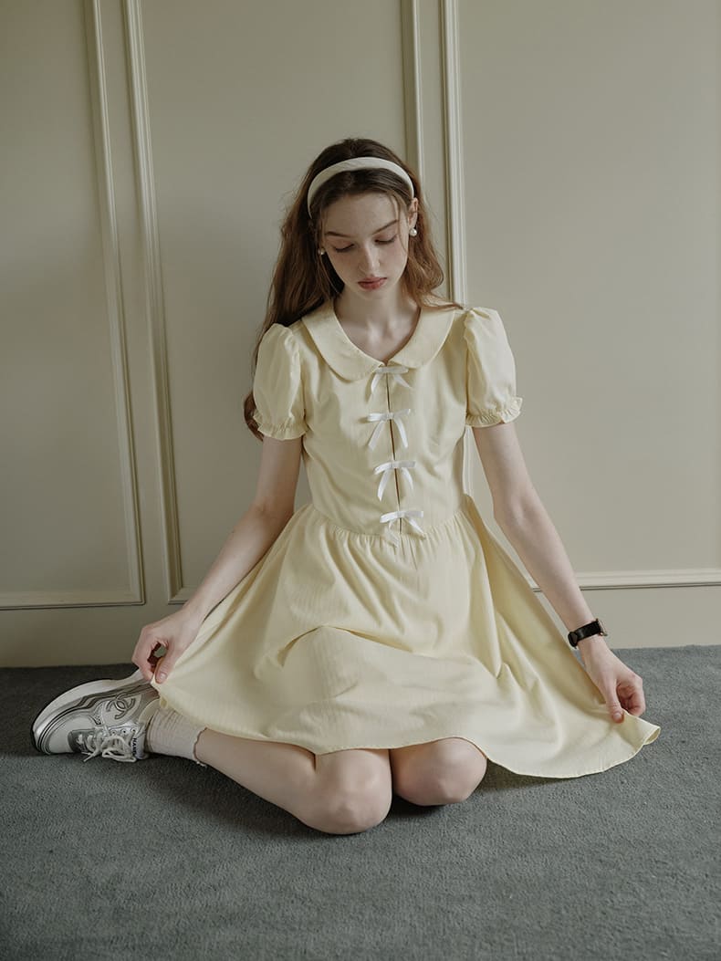 Lemon Charm Ribbon Yellow Dress