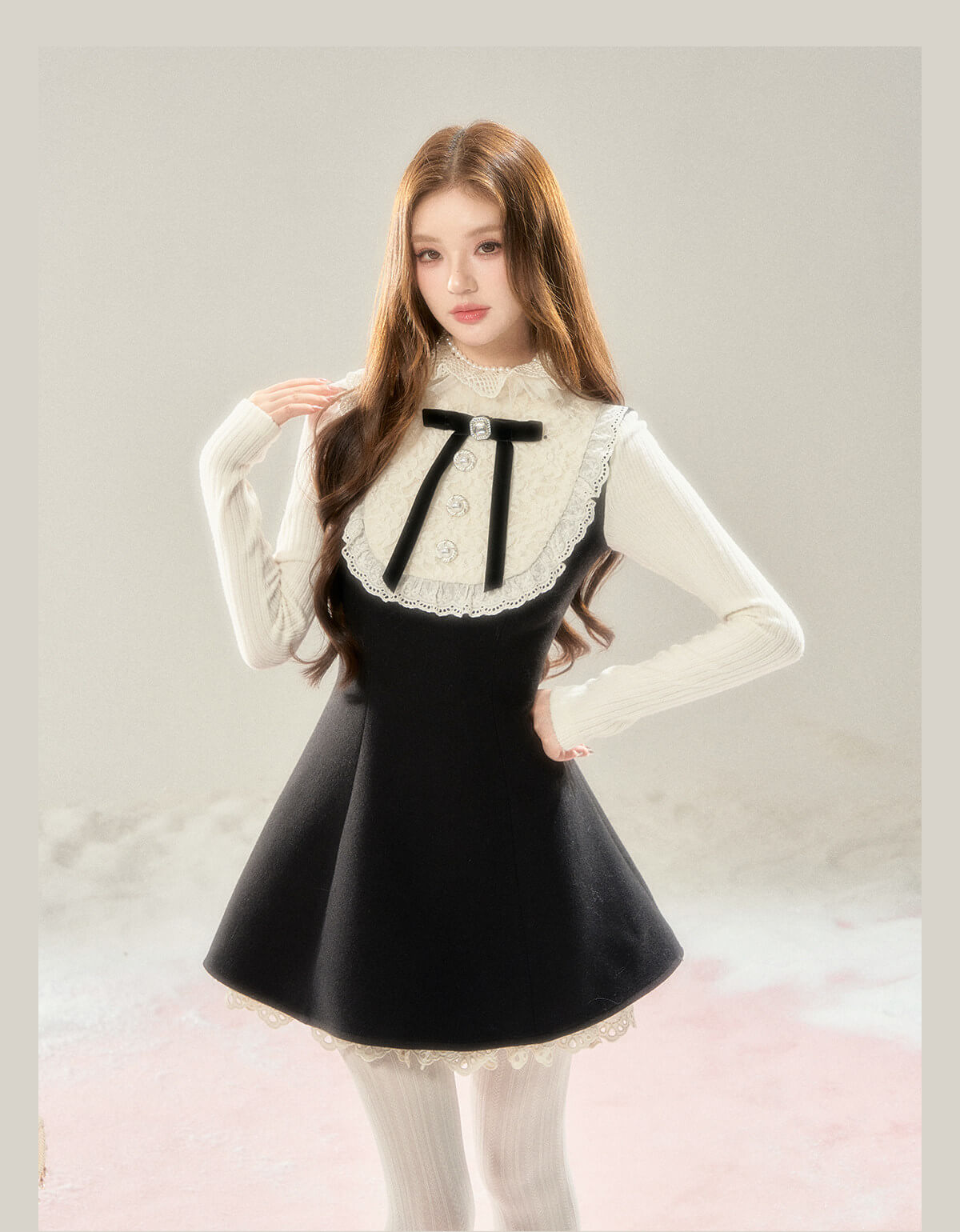 Lace Bib Layered Look Dress