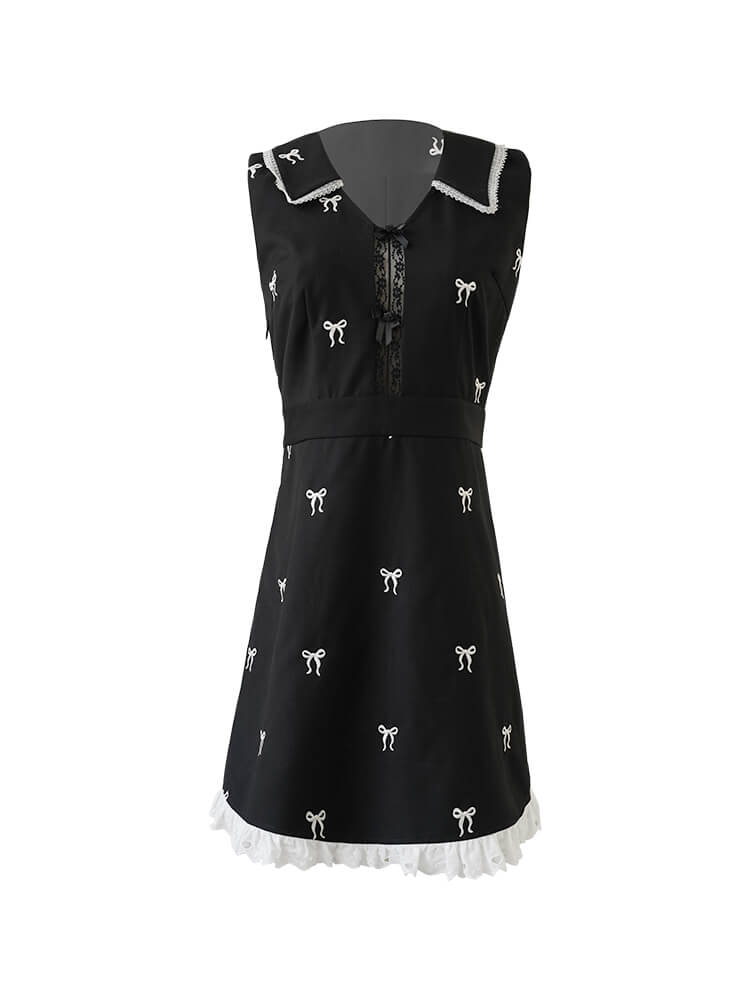 Girly Lace Ribbon Sleeveless Mini Dress