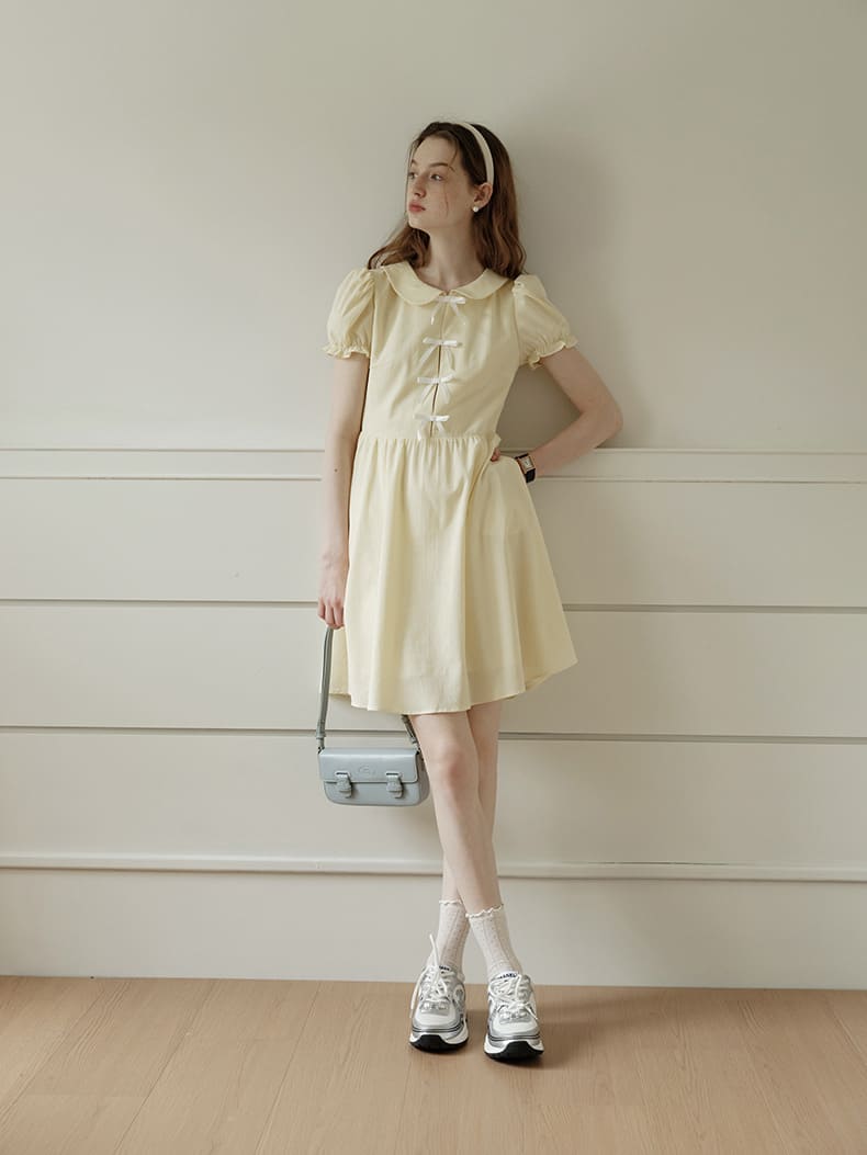 Lemon Charm Ribbon Yellow Dress