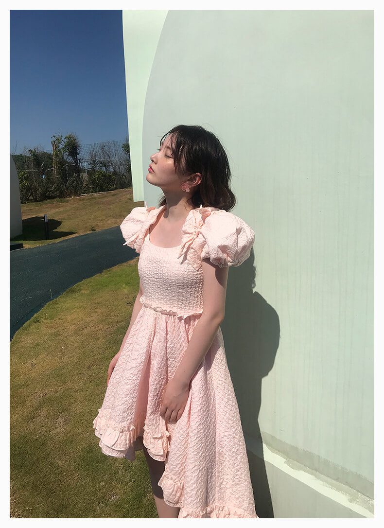 Ribbon Shirring Puffy Dress