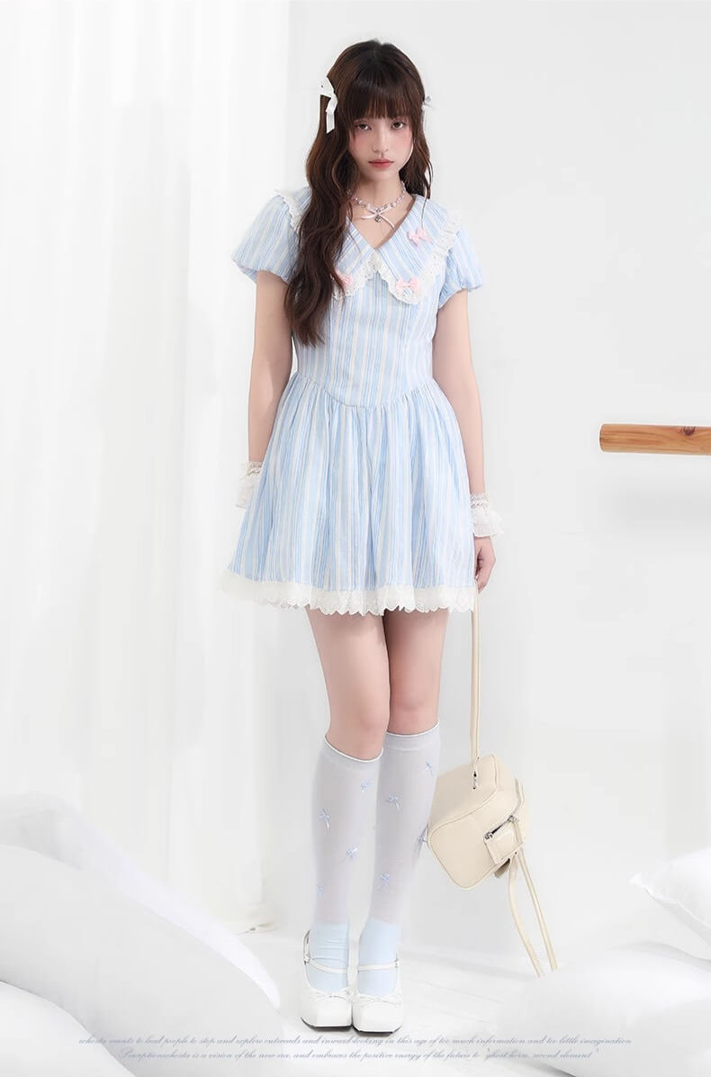 Candy Ribbon Frill Stripe Dress