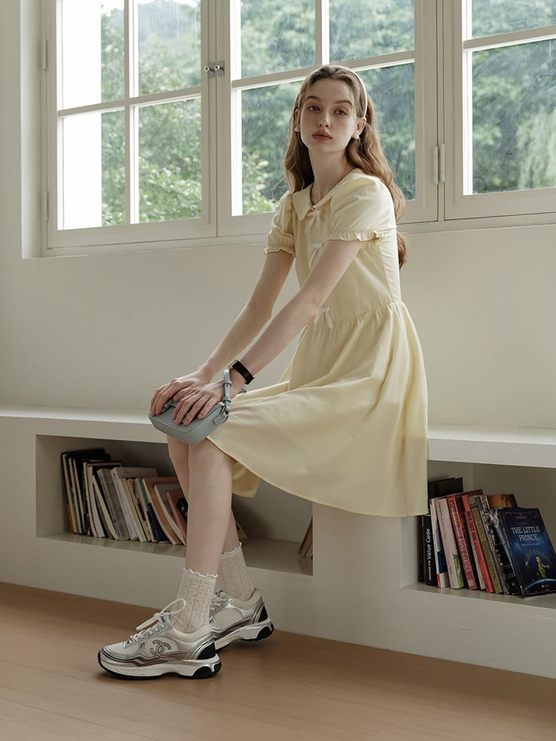 Lemon Charm Ribbon Yellow Dress