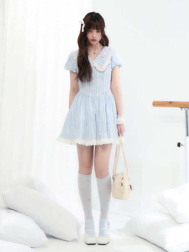 Candy Ribbon Frill Stripe Dress
