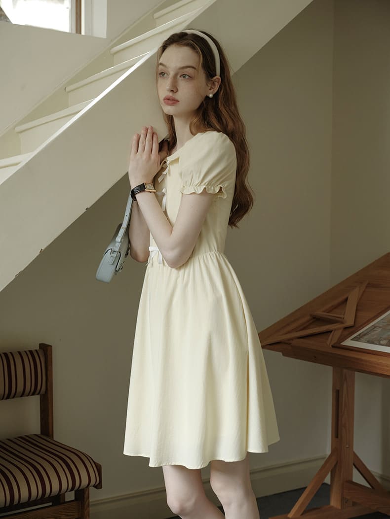 Lemon Charm Ribbon Yellow Dress
