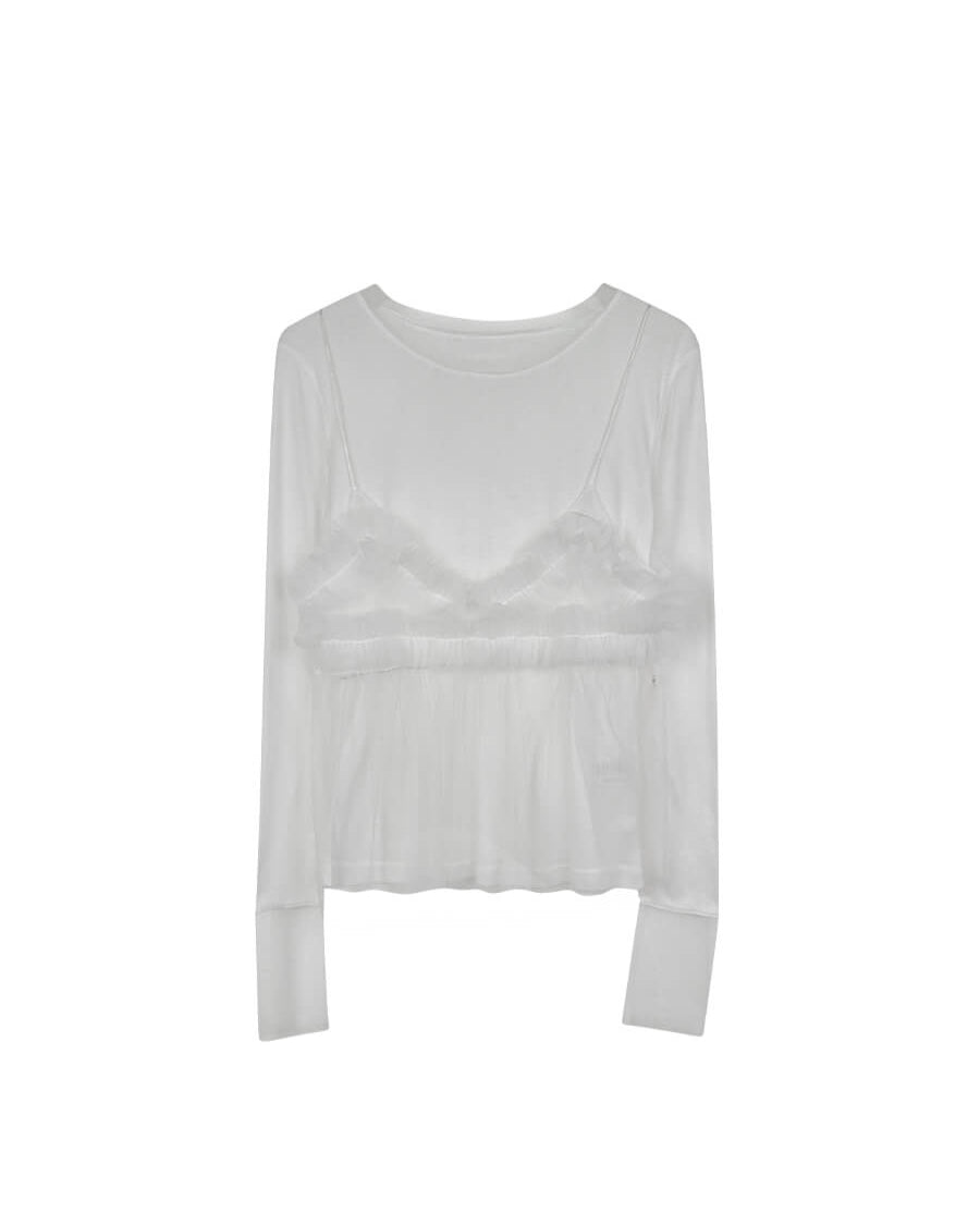 Sheer Frill Layered Tops with Camisole(全4色)