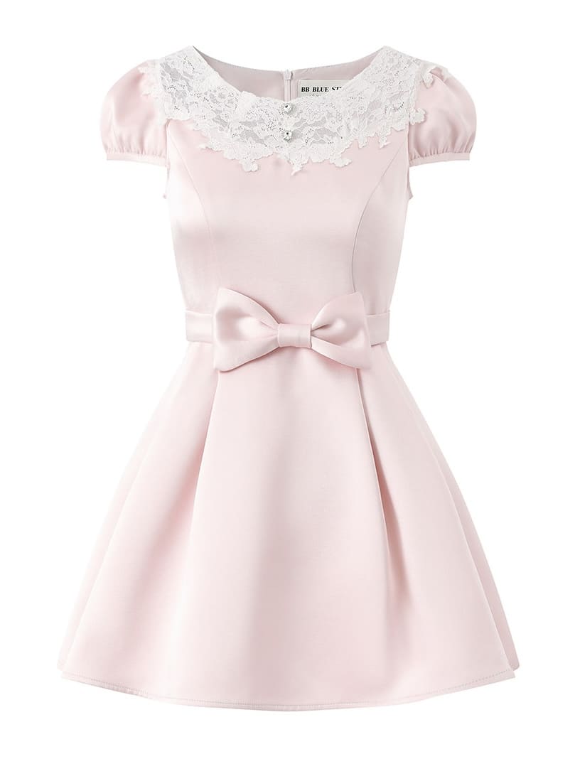 Elegant Lace Collar Ribbon Mini Dress