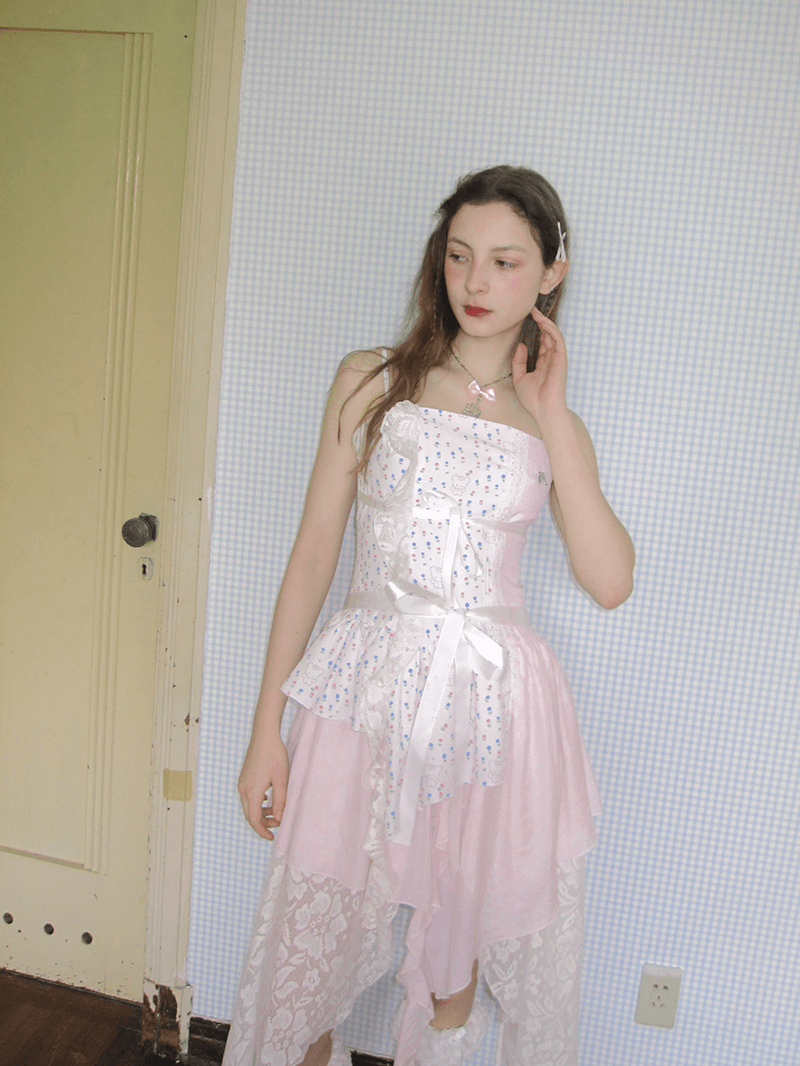 Frilly Bear Ribbon Camisole Dress(全2色)