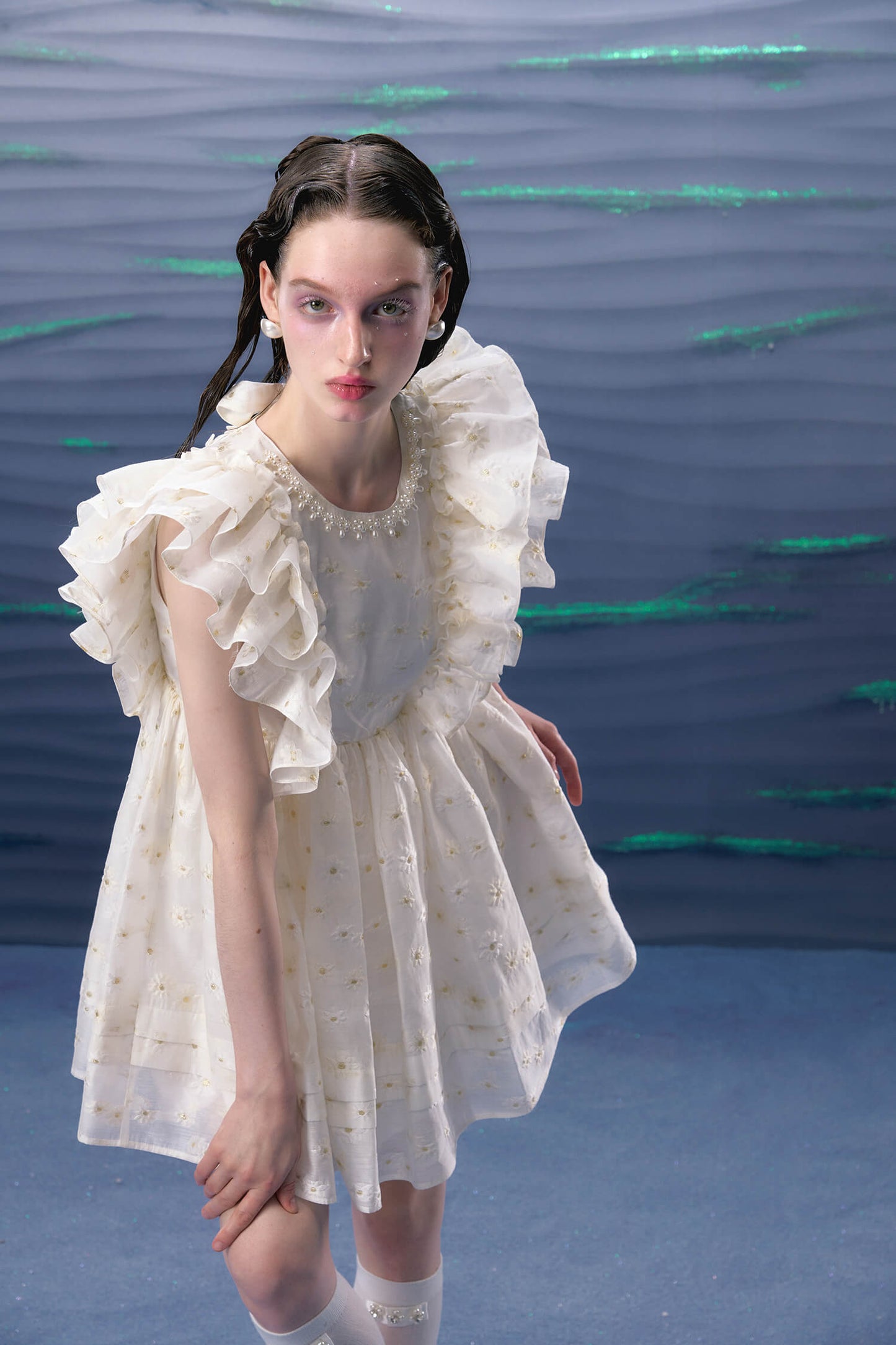 Frill puff daisy flare dress