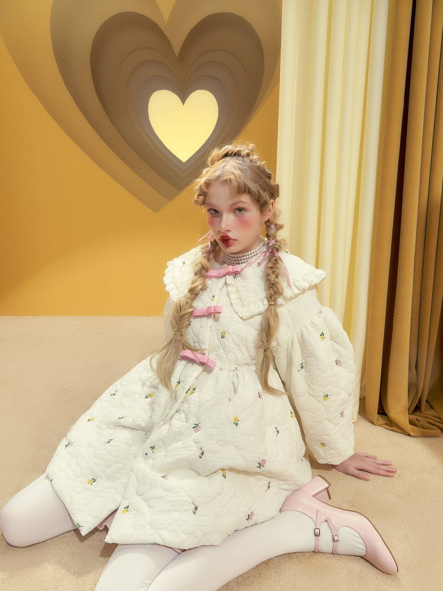 Rosette Charm Puffy Quilt Coat