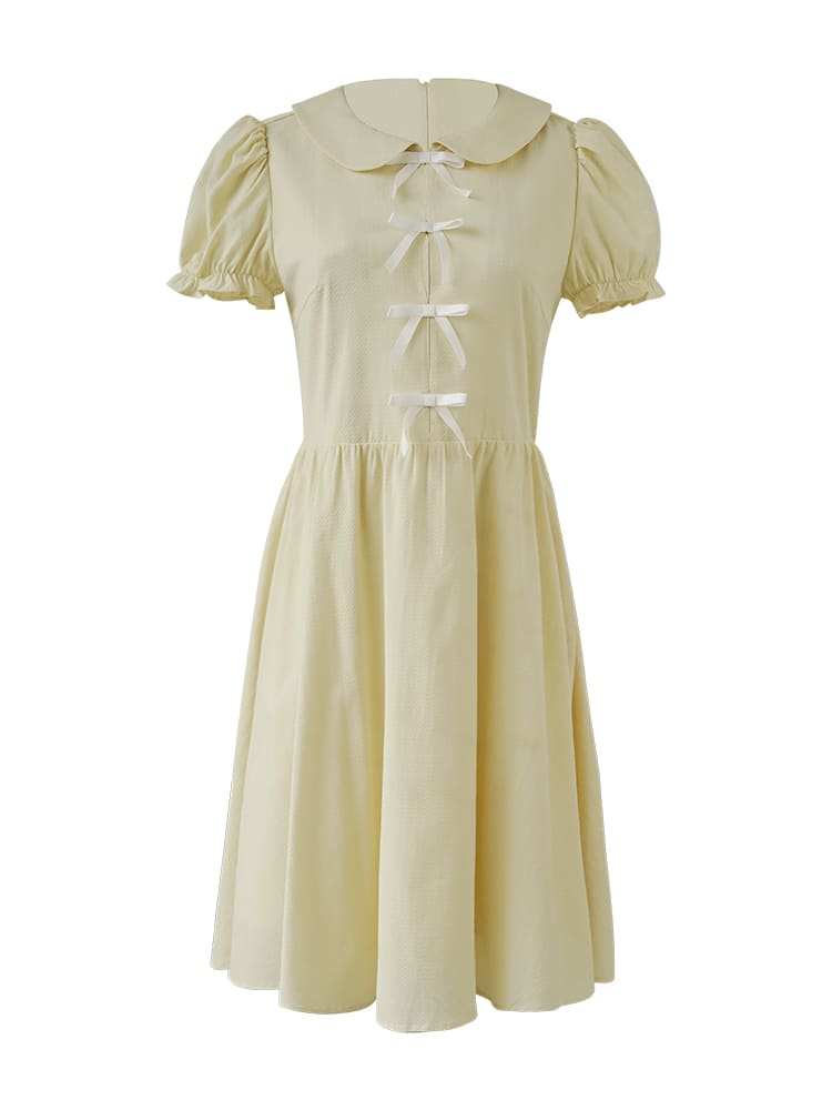 Lemon Charm Ribbon Yellow Dress