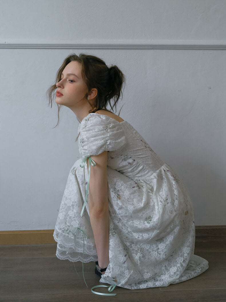 Embroidered Flower Lace Ribbon Dress