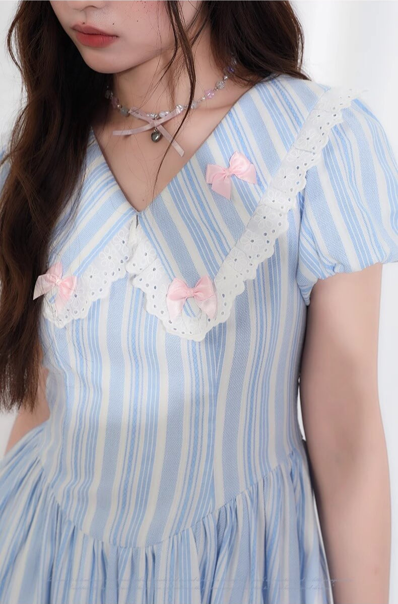 Candy Ribbon Frill Stripe Dress
