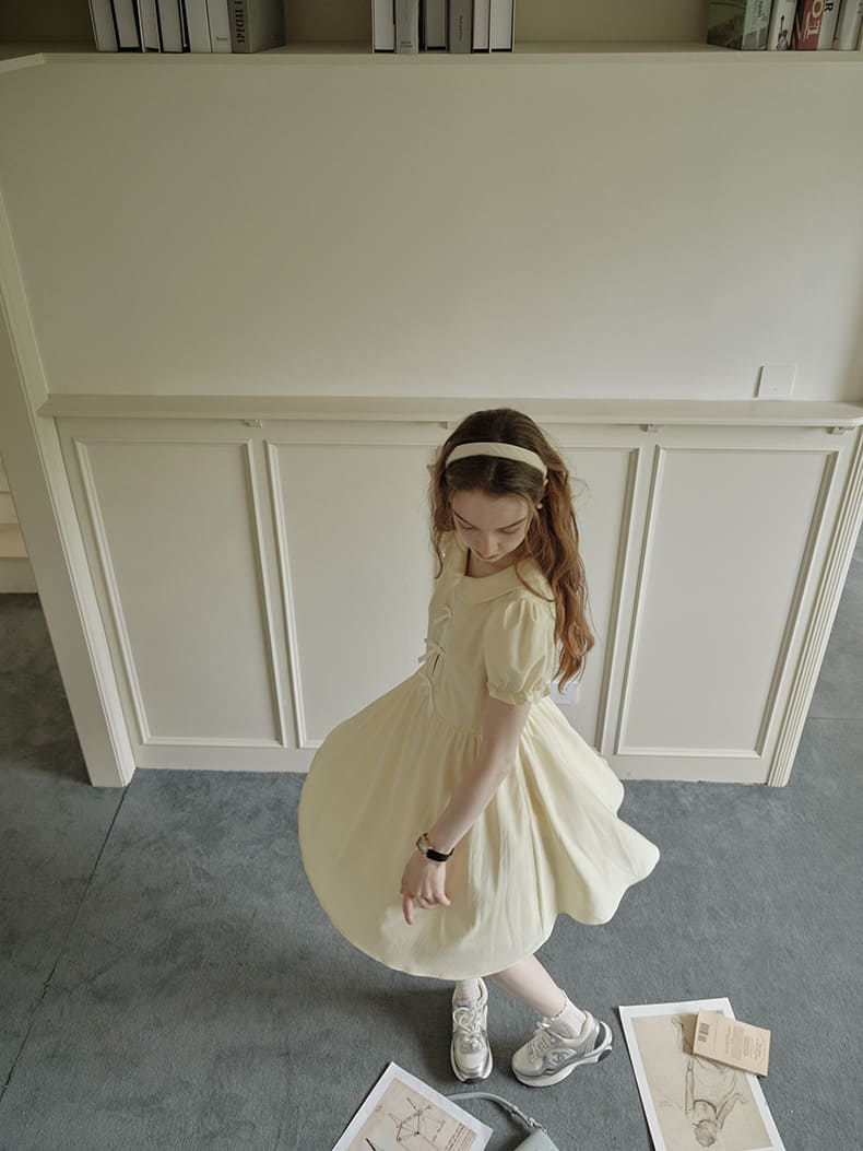 Lemon Charm Ribbon Yellow Dress