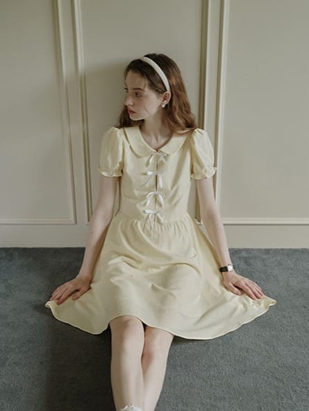 Lemon Charm Ribbon Yellow Dress