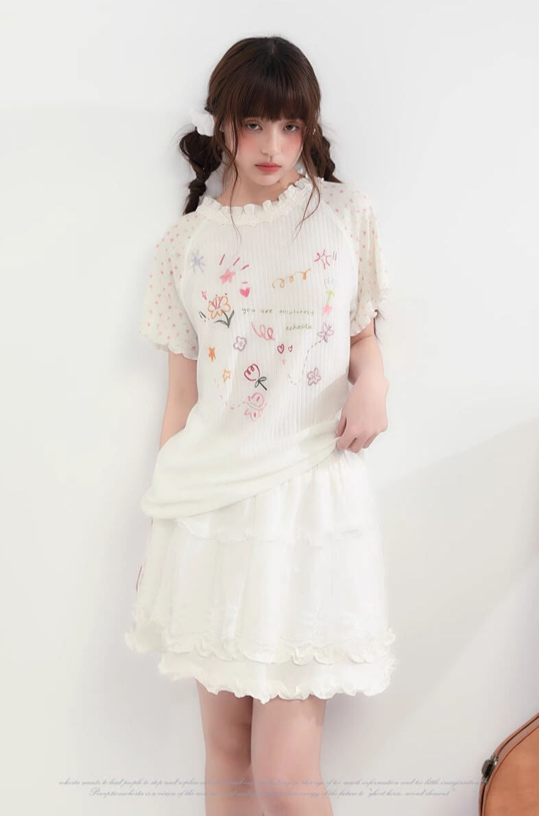 Sweet Sketchy Pastel Flower Tee