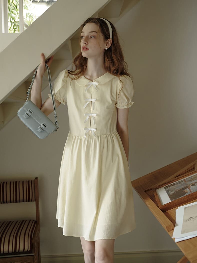 Lemon Charm Ribbon Yellow Dress