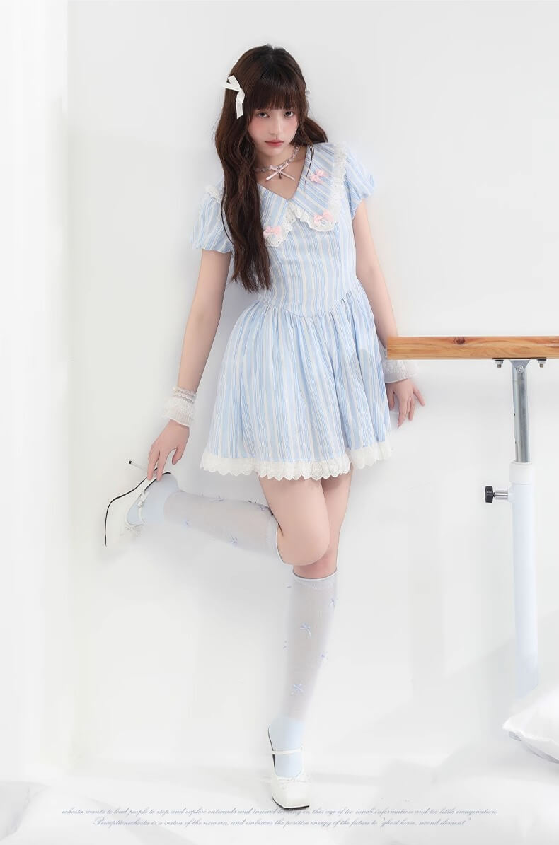 Candy Ribbon Frill Stripe Dress