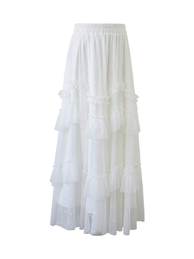 Sweet Airy Ribbon Tiered Skirt