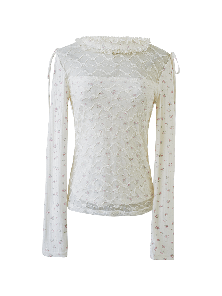 Floral Lace Sheer Sleeve Top