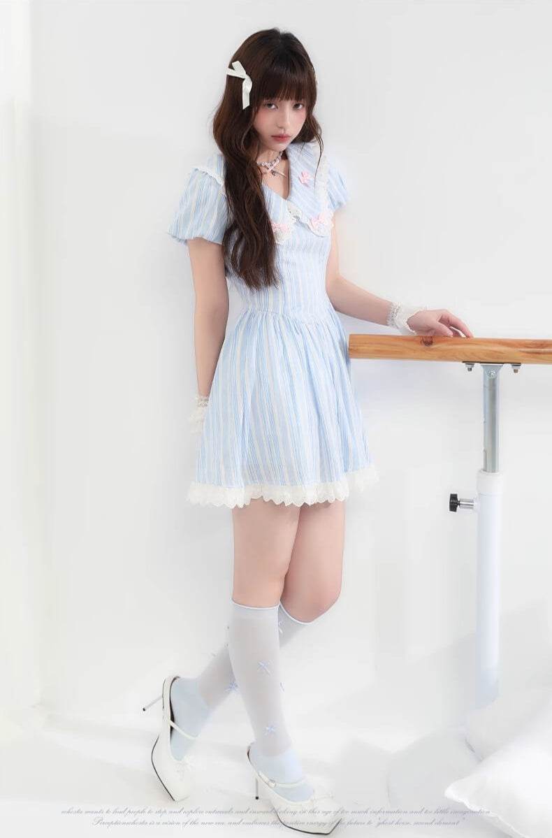Candy Ribbon Frill Stripe Dress