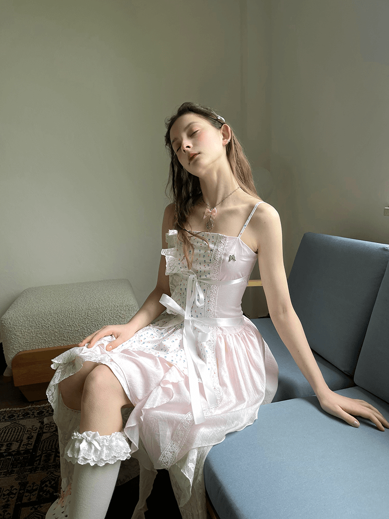 Frilly Bear Ribbon Camisole Dress(全2色)