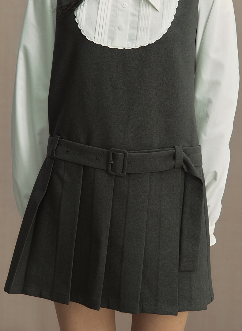 Classic Scallop Bib Belted Dress