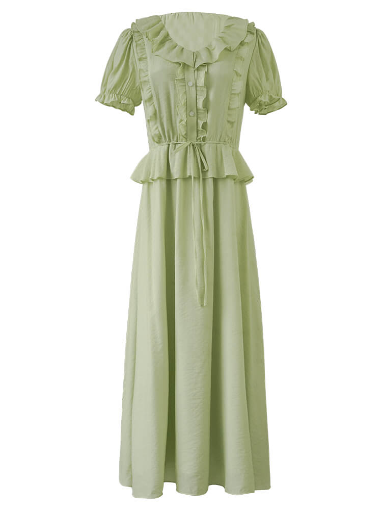 Frill Collar Mint Green Long Dress
