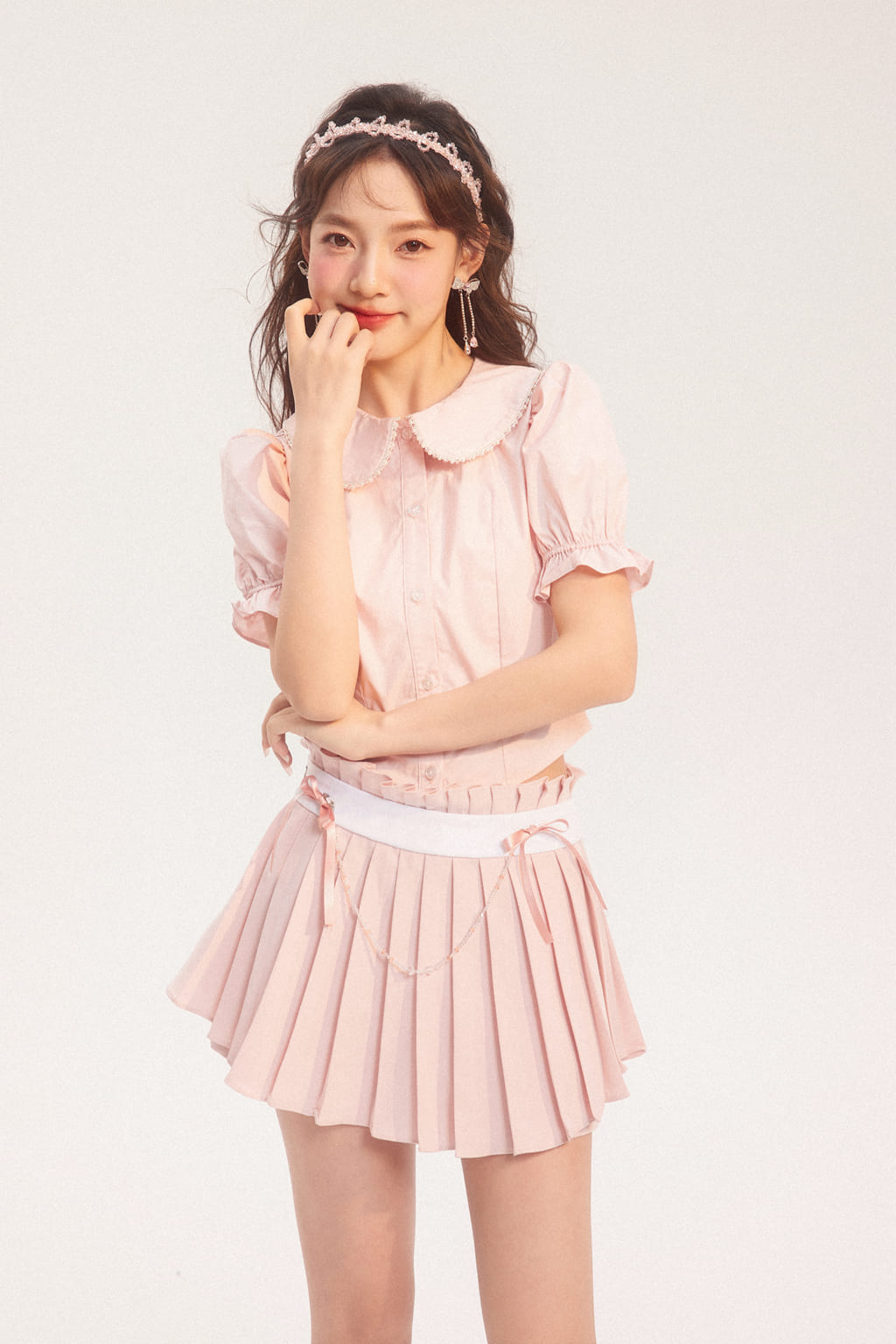 Frill Collar Puff Sleeve Blouse(全2色)