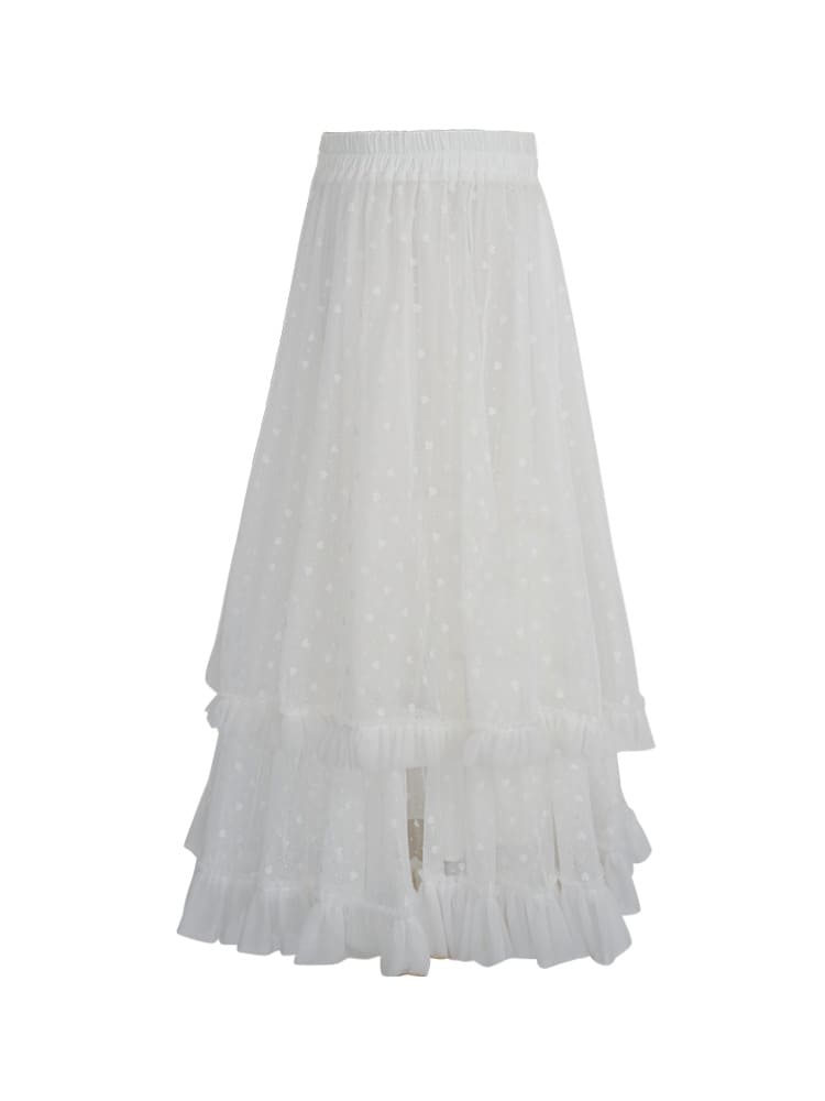Elegant Dot Tulle White Skirt