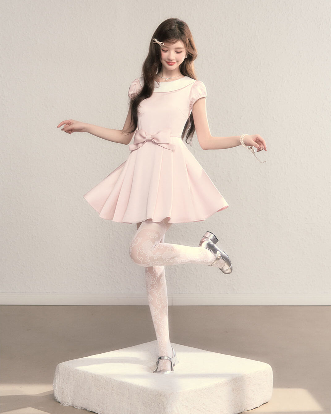 Sugar Pink Ribbon Flare Dress