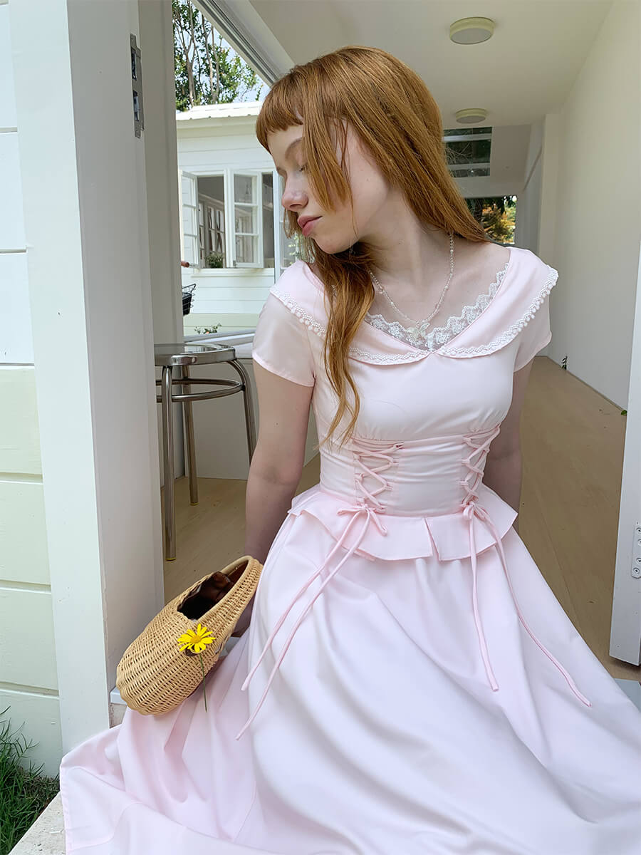Laceup Sailor Pink Long Dress