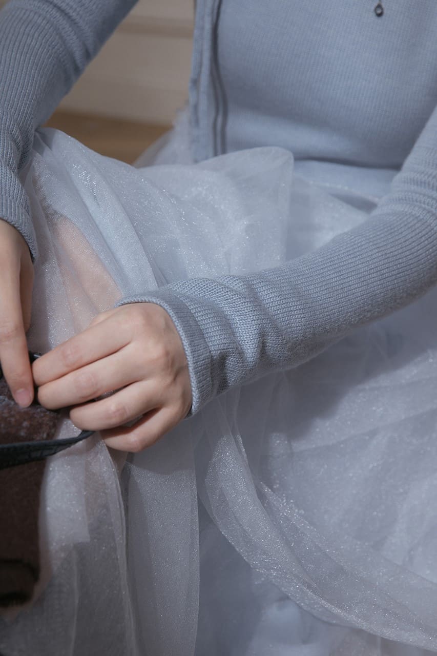 Shoulder Cut Tulle Tiered Dress