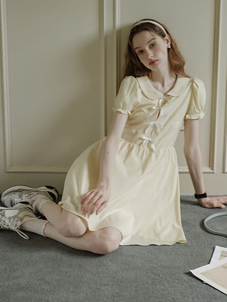 Lemon Charm Ribbon Yellow Dress