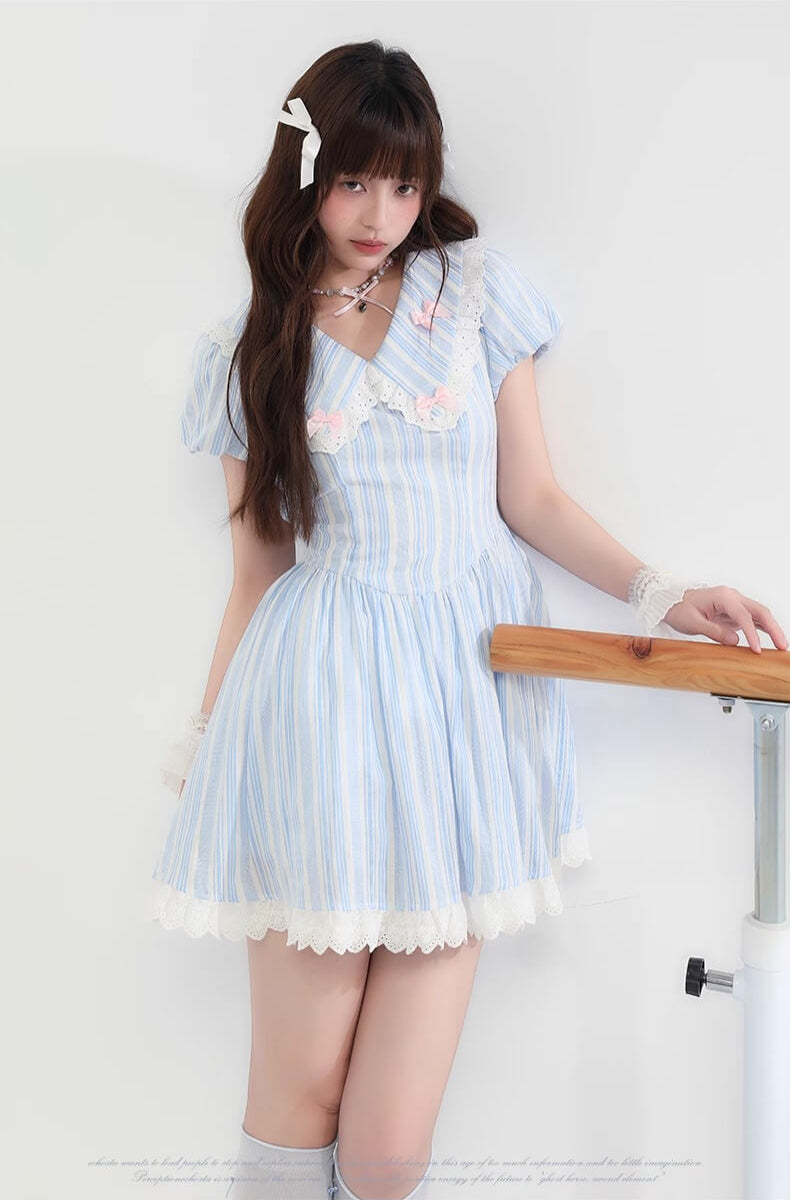 Candy Ribbon Frill Stripe Dress