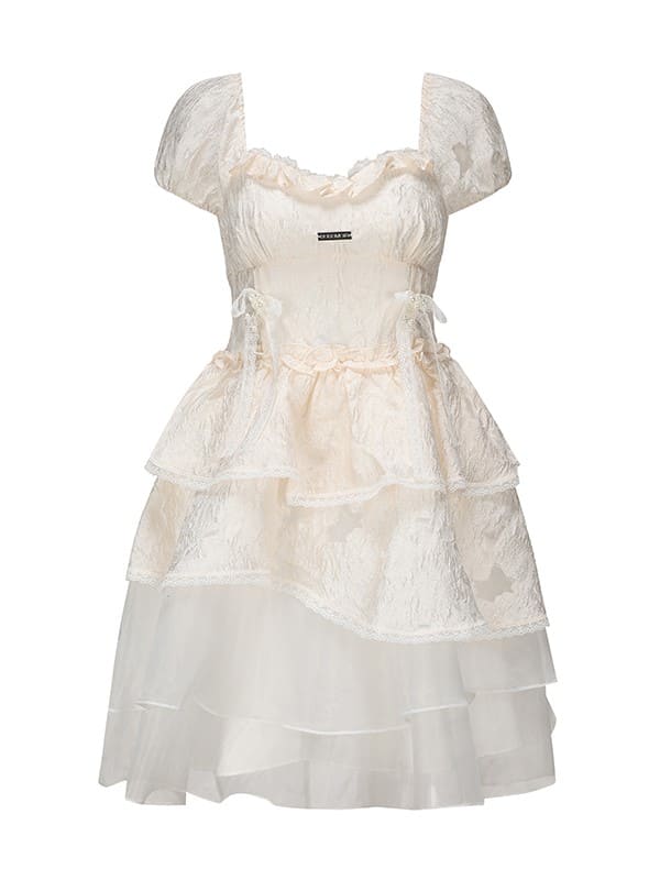 Silver Plate & Back Ribbon Tiered Dress(全2色)
