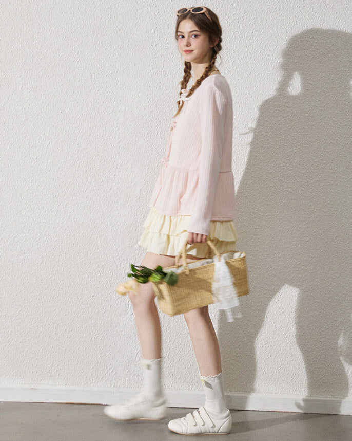 Natural Girly Ribbon Cardigan