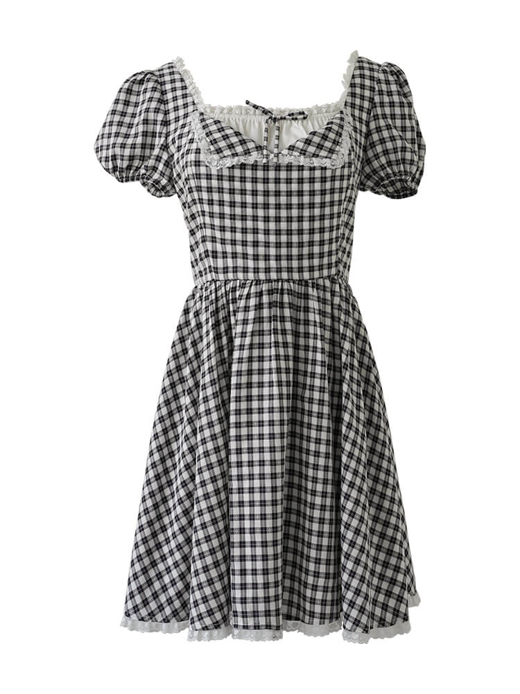 Gingham Checked Black Mini Dress