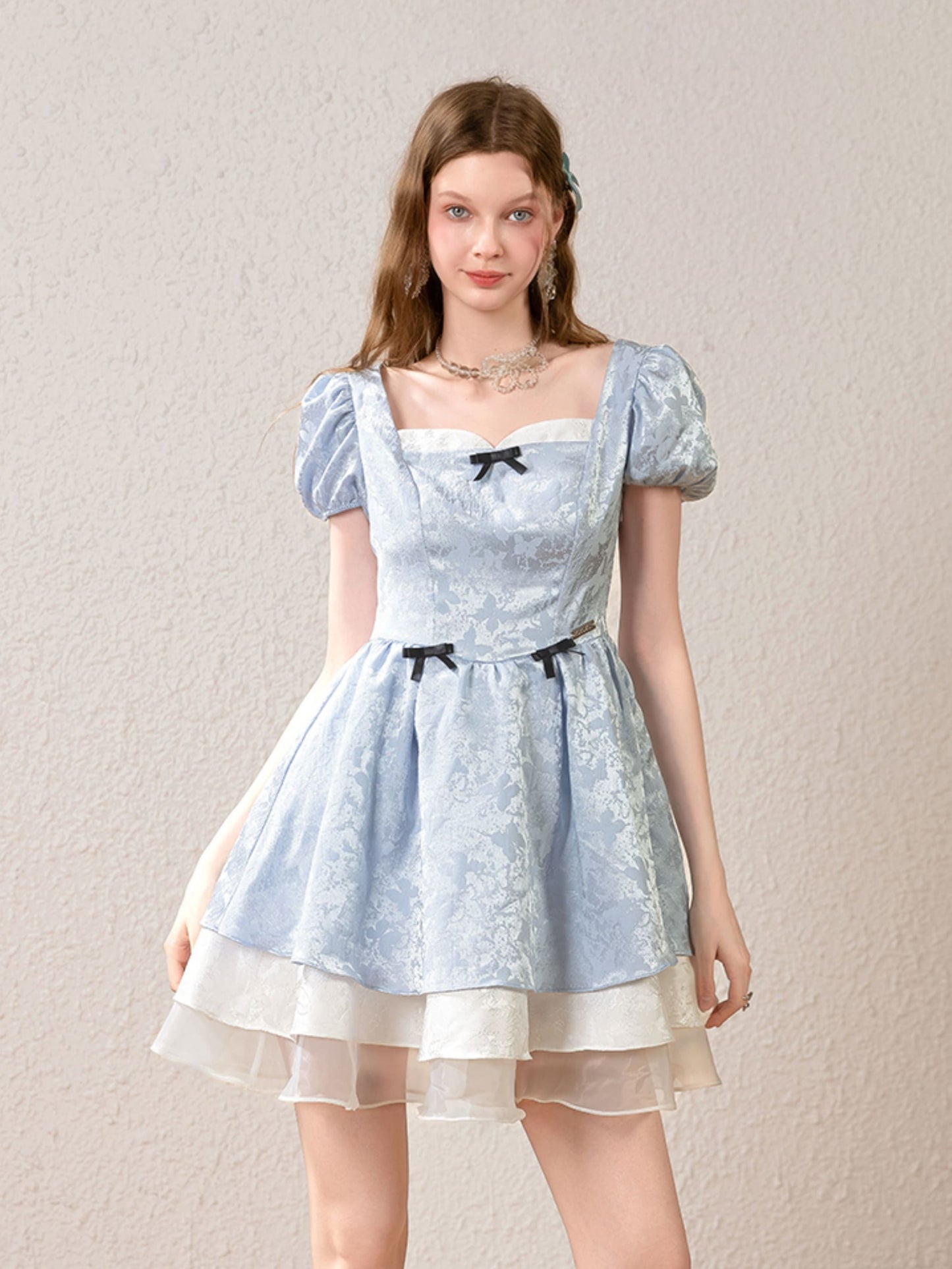Light Blue Butterfly Tiered Dress