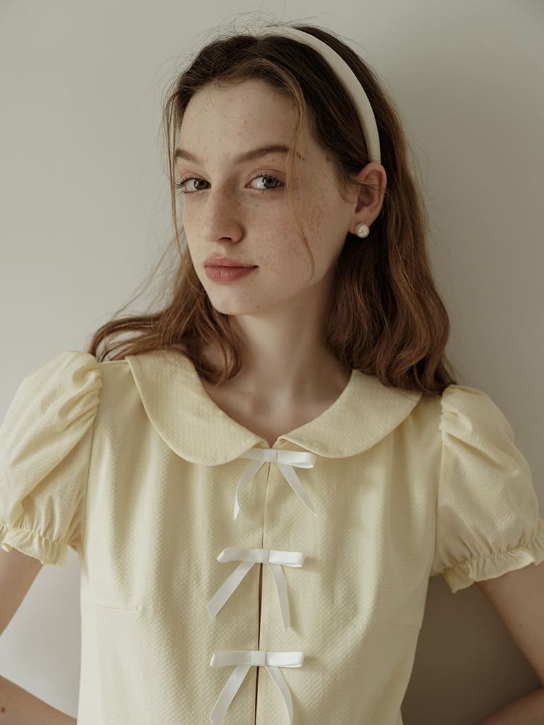 Lemon Charm Ribbon Yellow Dress