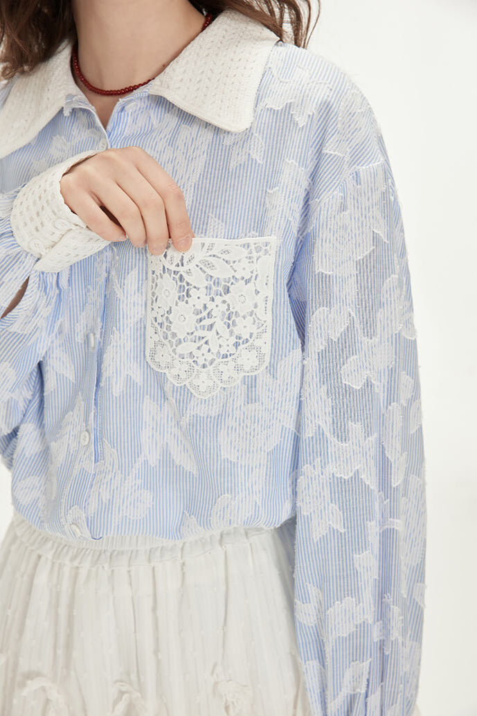 Natural Stripe Lace Blouse