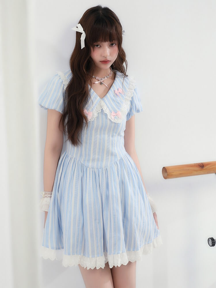 Candy Ribbon Frill Stripe Dress