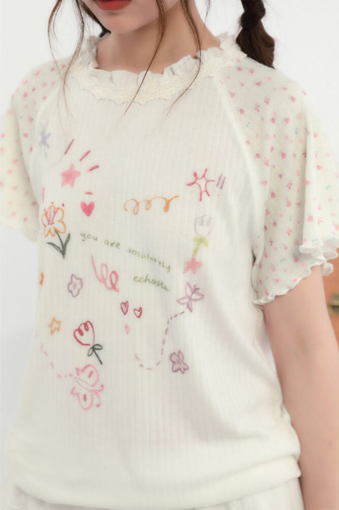 Sweet Sketchy Pastel Flower Tee
