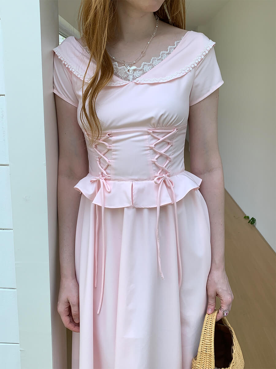 Laceup Sailor Pink Long Dress