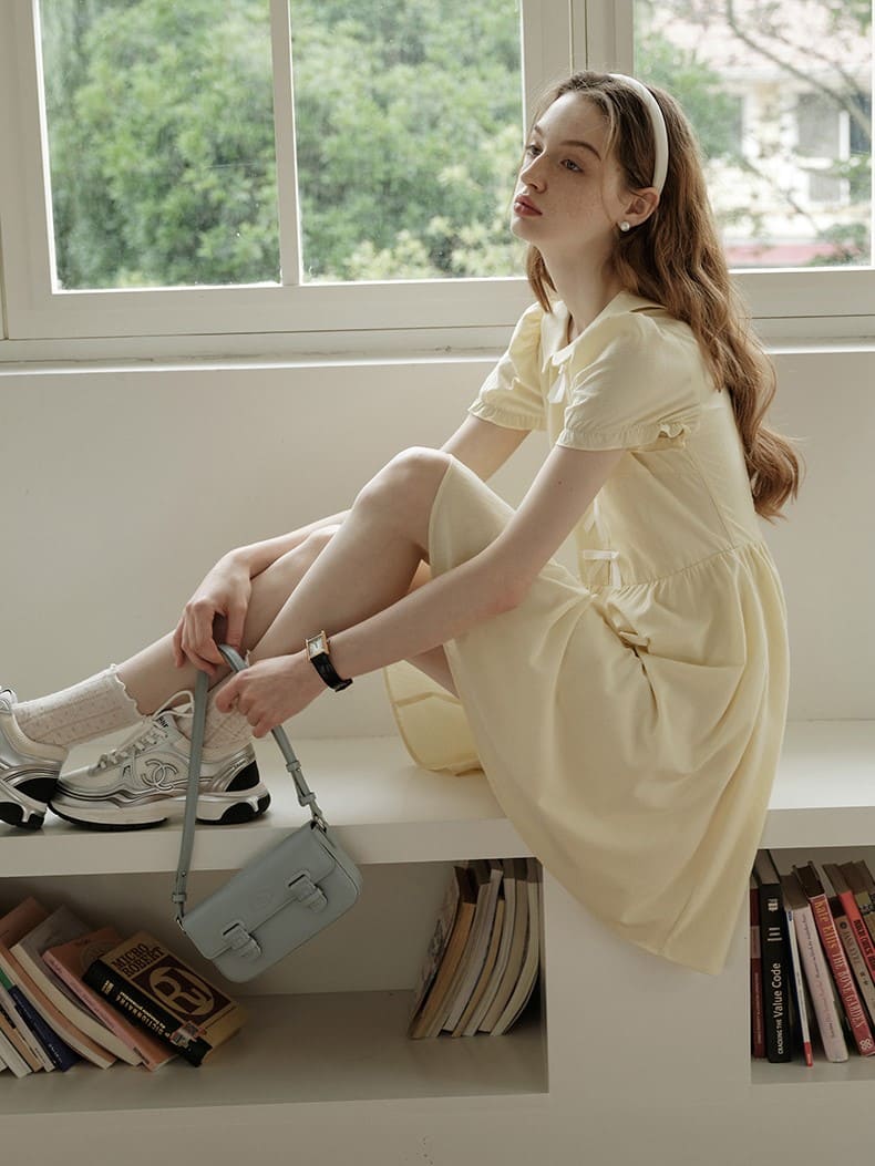Lemon Charm Ribbon Yellow Dress