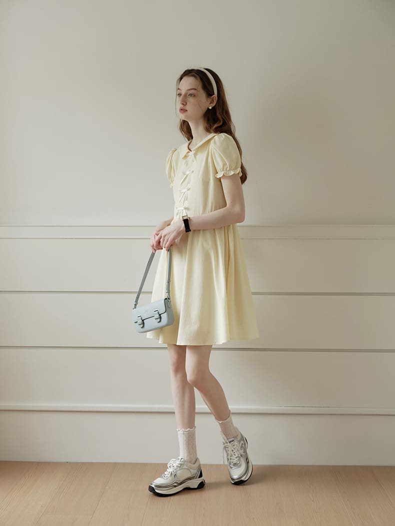 Lemon Charm Ribbon Yellow Dress