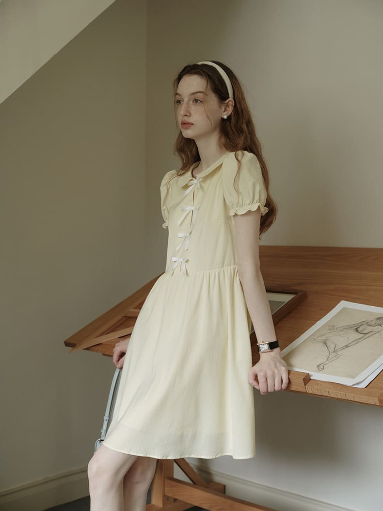 Lemon Charm Ribbon Yellow Dress