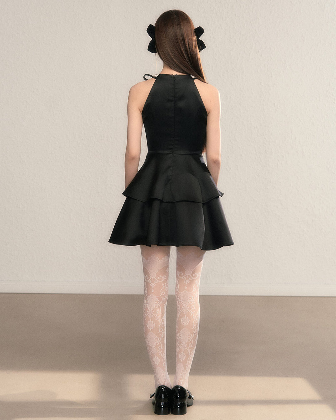 Ribbon bijou peplum dress(全2色)