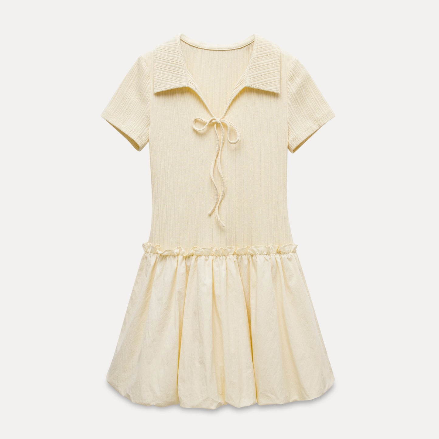 Charming Ribbed Top Balloon Skirt Dress